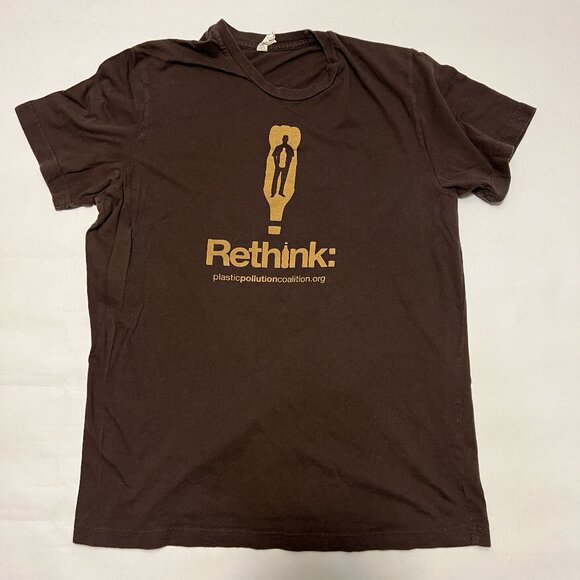 Bella Canvas Rethink Plastic Pollution Printed T Shirt Brown Large - Picture 1 of 6